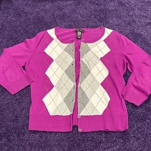 New York & Company Magenta Argyle Cardigan